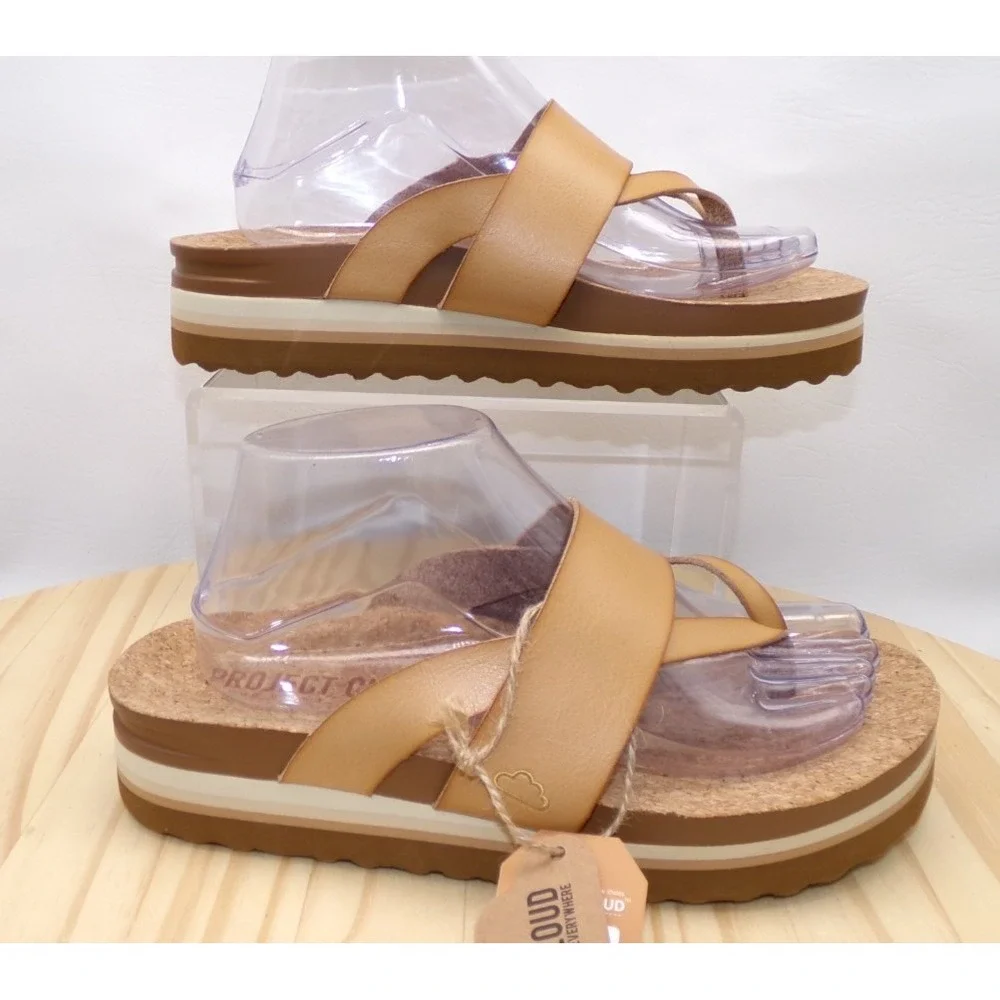 Project Cloud Raft Platform Sandals Womens Tan Size 9 Slip On Vegan Thong NEW